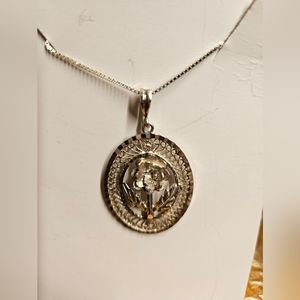 Vintage sterling silver turkey filigree rose oval pendant on 925 silver chain
